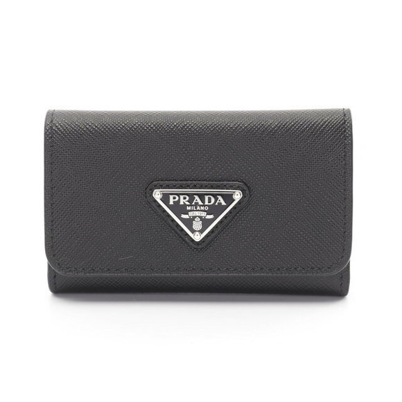 Prada SAFFIANO TRIANG Key Case Leather Black - Picture 1 of 6
